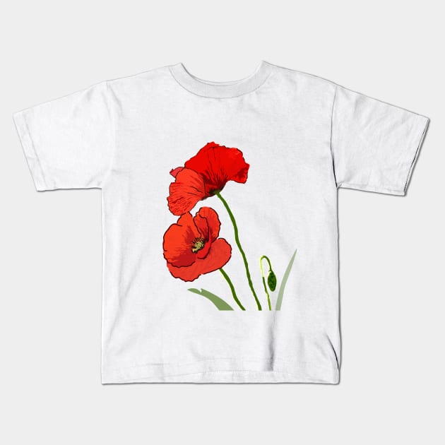 Red poppy flower Kids T-Shirt by Slownessi